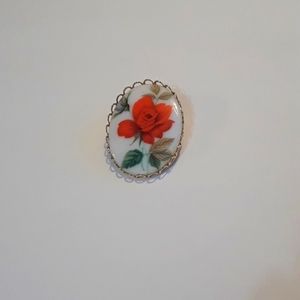 Vintage red rose brooch